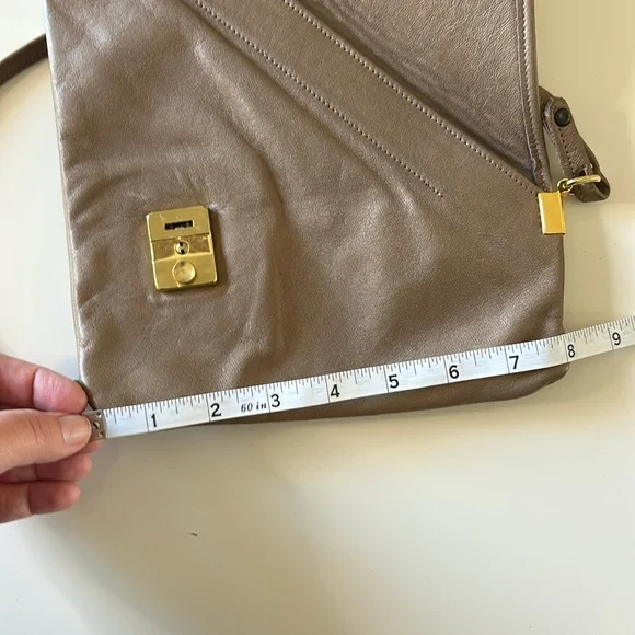 Leather Kindle Ready | latte colored triangle shaped handmade crossbody - Picture 11 of 13